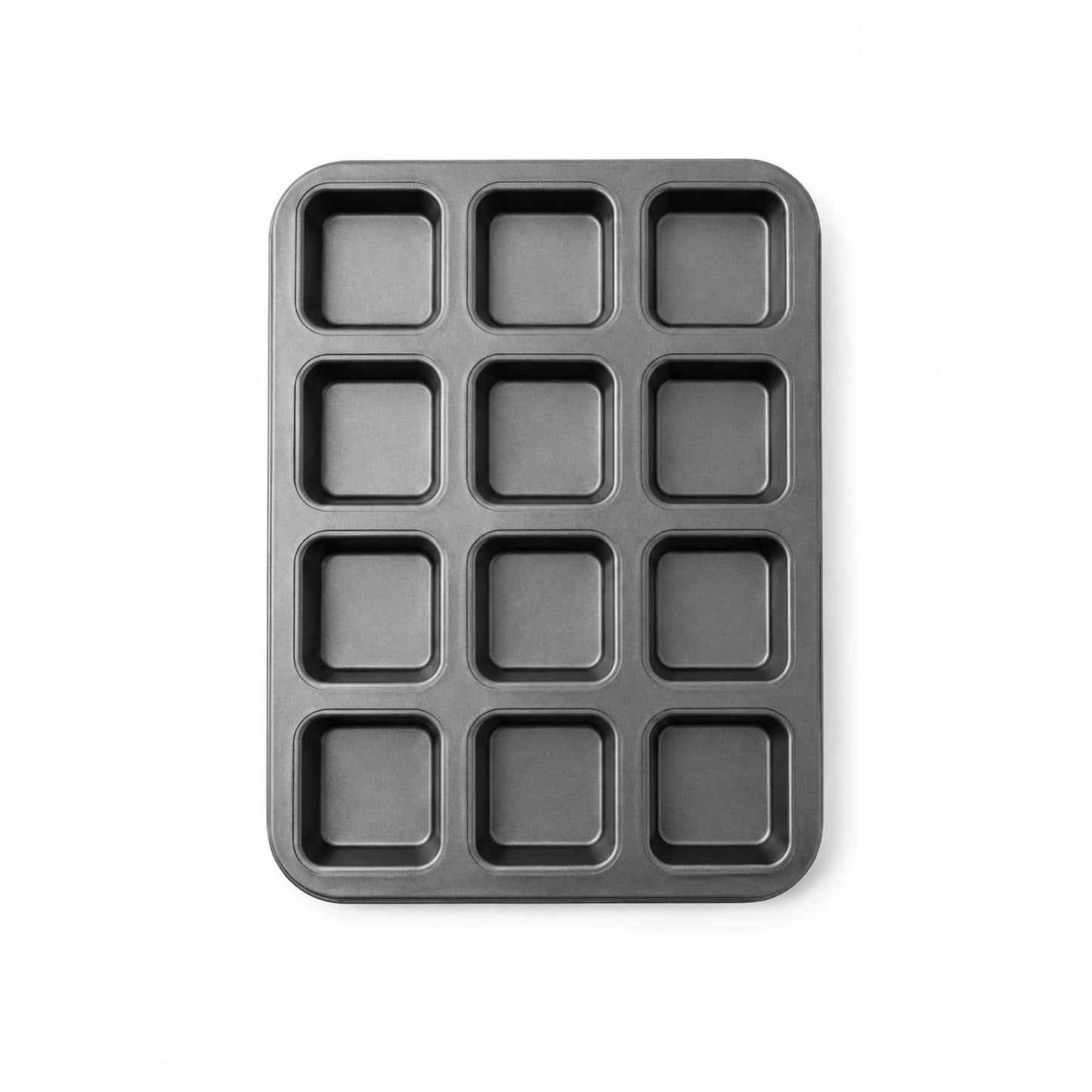 12-Cup Non-Stick Square Cake Pan – Baking Tray for Cakes, Brownies, Cupcakes & Homemade Baking - Grey