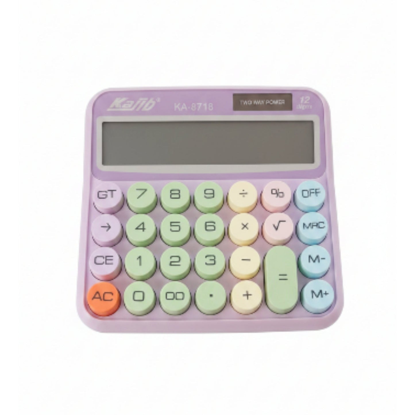 12 Digit Pastel Mechanical Calculator - Large Display Desktop Calculator - Purple