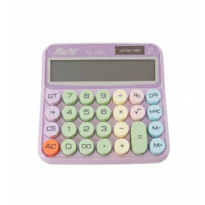 12 Digit Pastel Mechanical Calculator - Large Display Desktop Calculator - Purple