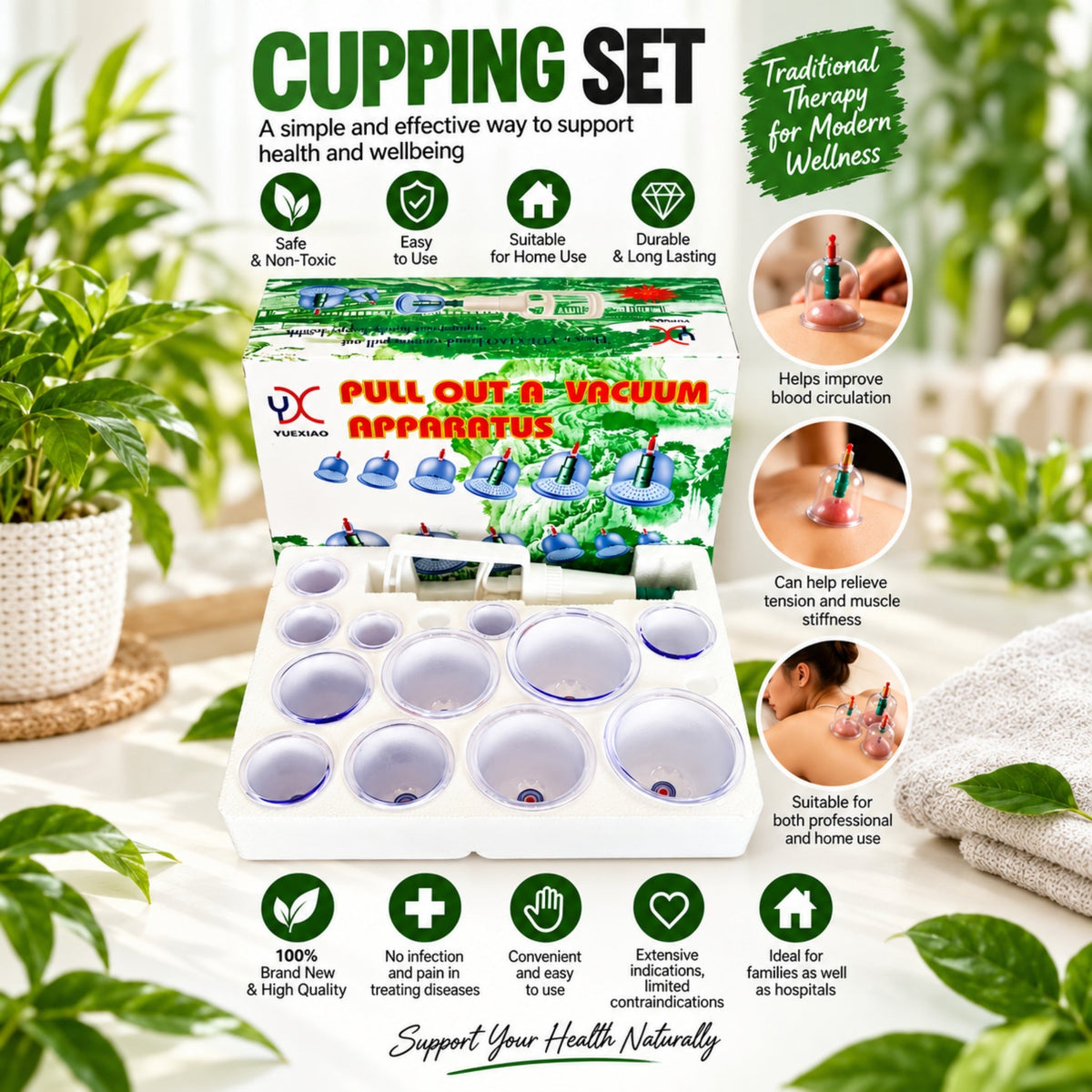 12 Piece Cupping Therapy Set – Professional Massage Cups For Home & Clinic Use – Multi-Size Set