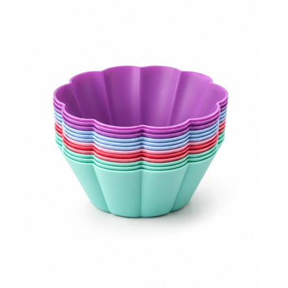 12pc Silicone Baking Mould Set for Cakes, Muffins & Desserts Flower On White Background