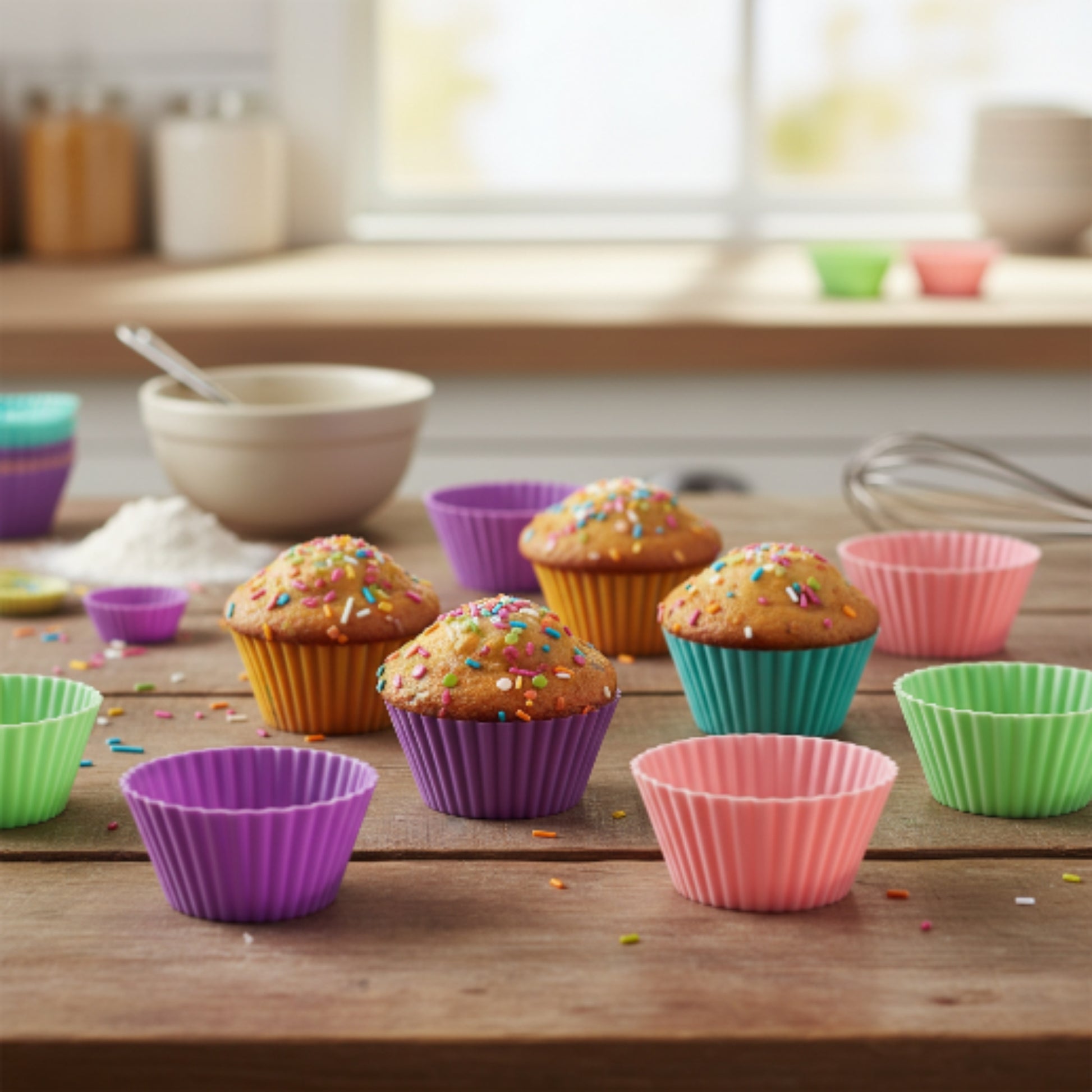 12pc Silicone Baking Mould Set for Cakes, Muffins & Desserts Round Lifestyle