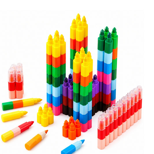 12 Piece Stackable Crayon Set – Interlocking Colouring Crayons – Assorted Colours
