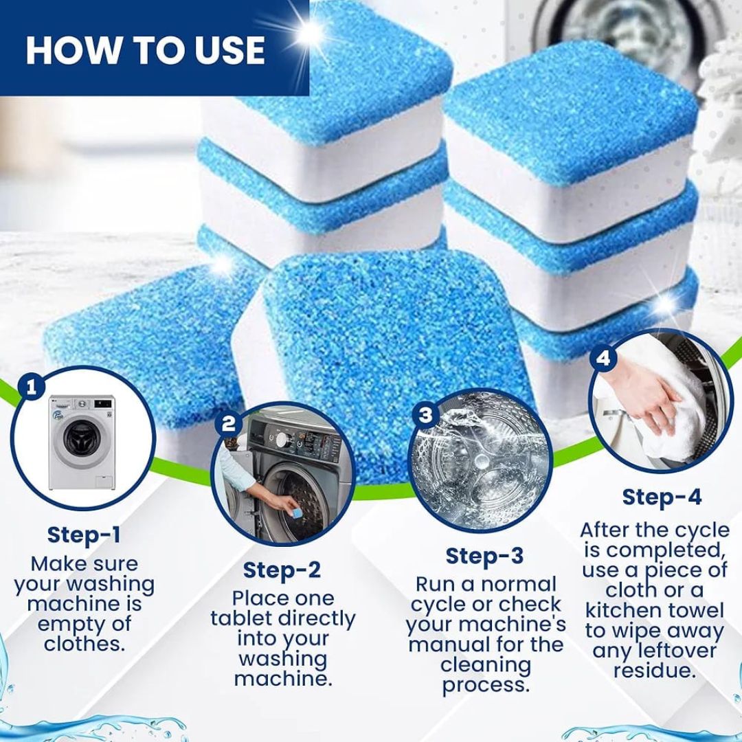 12pc Washing Machine Cleaner Tablets – Drum Cleaner & Odour Remover