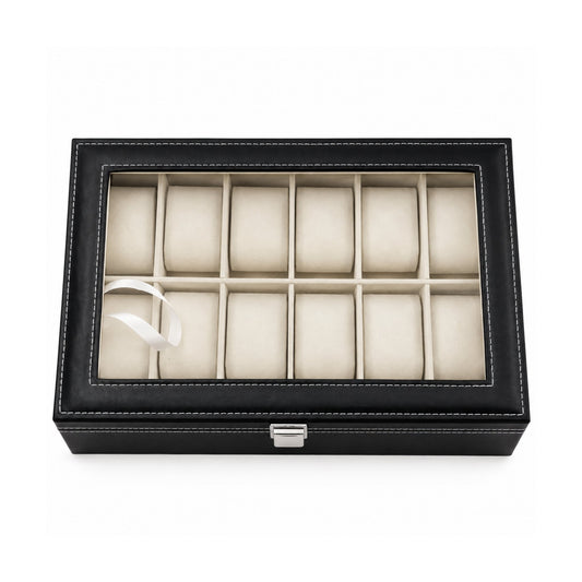 12 Slot Watch Box – PU Leather Watch Storage Organizer with Soft Velvet Interior