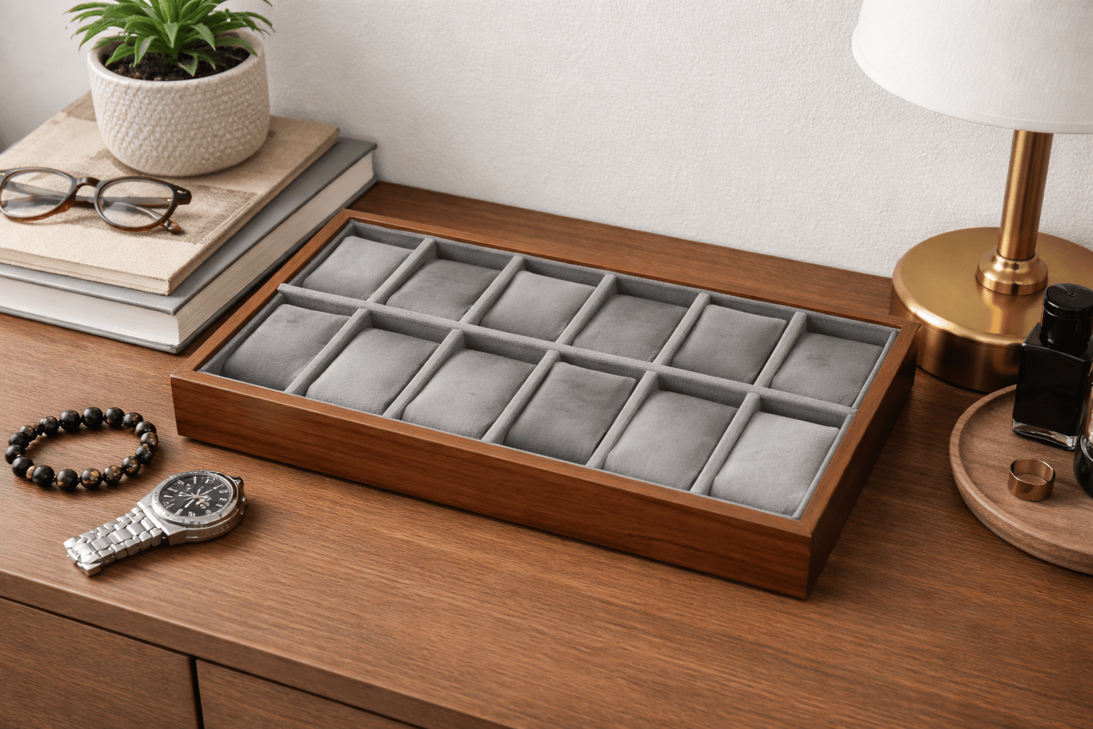 12 Slot Wooden Watch Tray