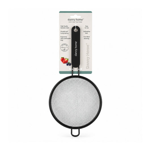 12cm Danny Home Stainless Steel Fine Mesh Sifter – Flour Sieve With Fine Mesh Design – Black
