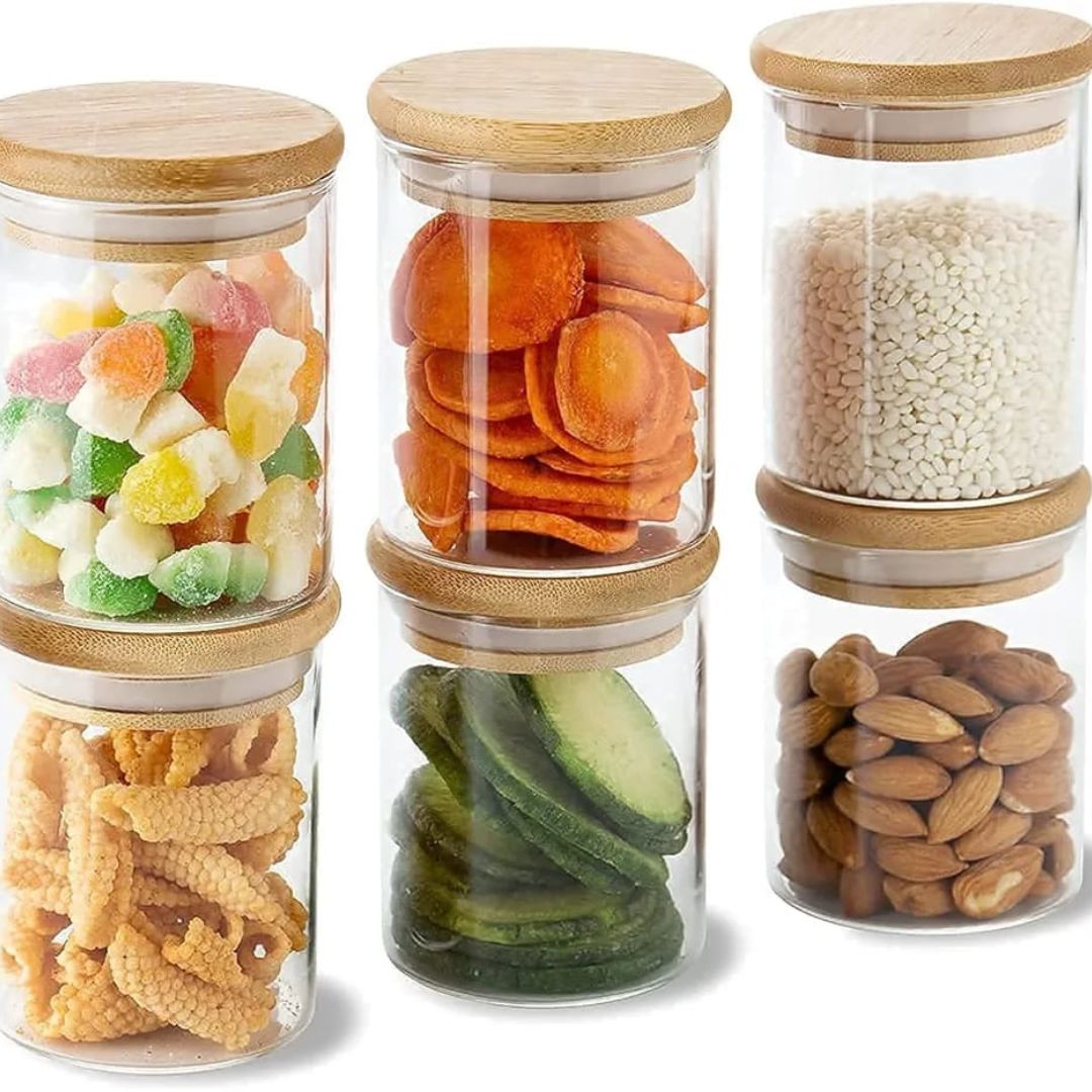 12pc Bamboo Jars 8x6.5cm