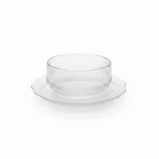 12pc Glass Dessert Bowl With Saucer On White Background
