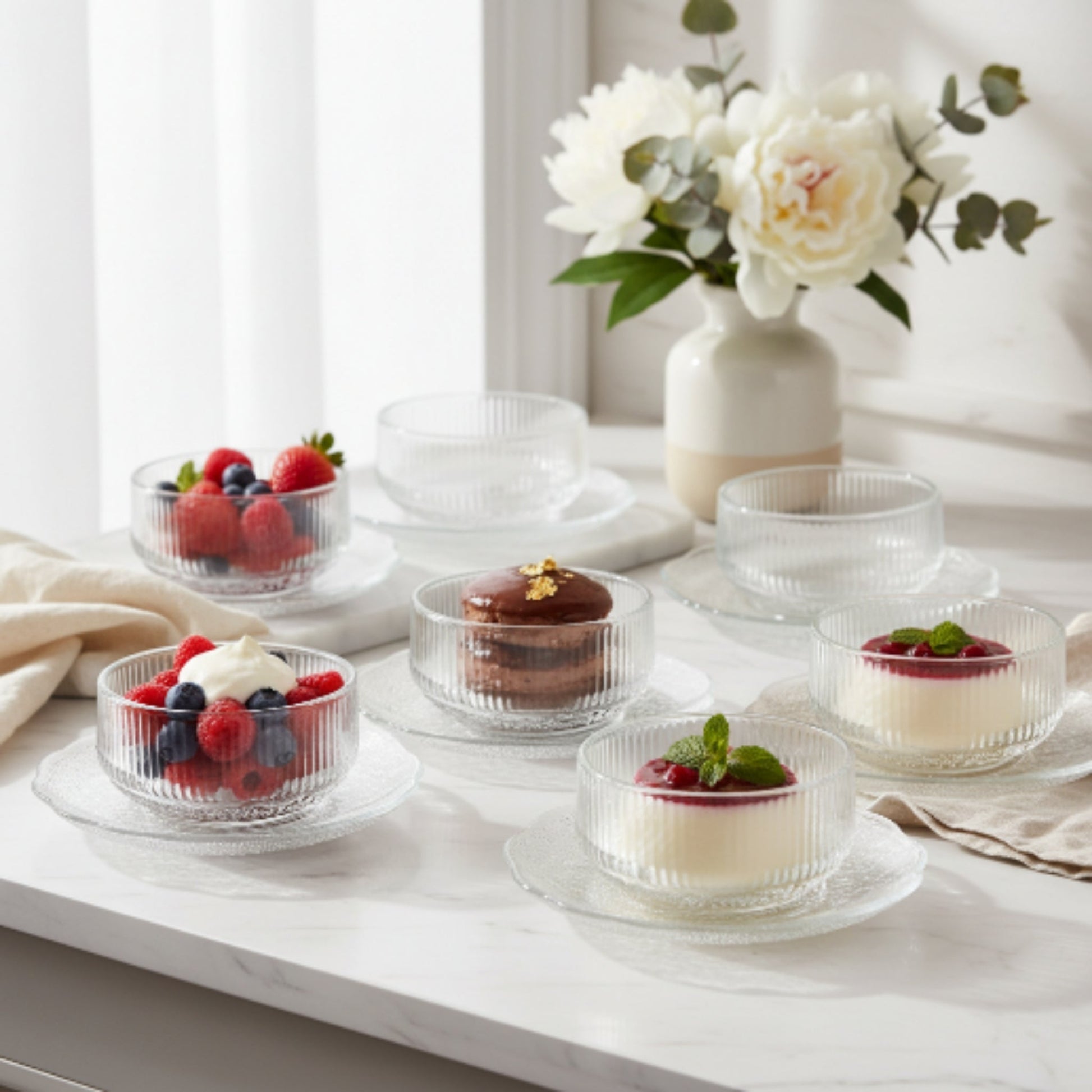 12pc Glass Dessert Bowl With Saucer Lifestyle