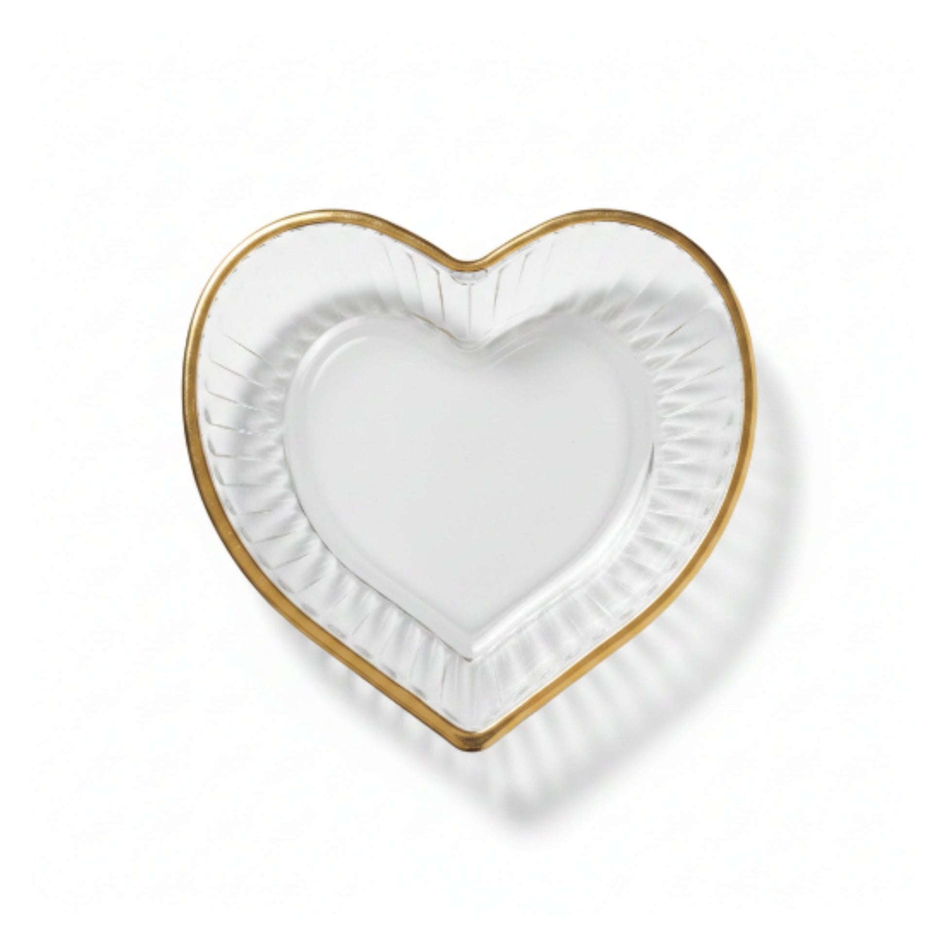 12pc Heart Gold Rim Dessert Bowl & Saucer Set – Elegant Glass Serving Set Saucer On White Background