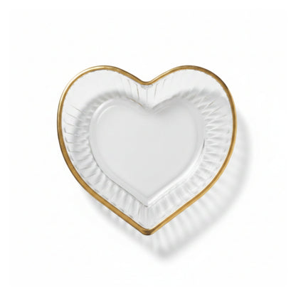 12pc Heart Gold Rim Dessert Bowl & Saucer Set – Elegant Glass Serving Set Saucer On White Background