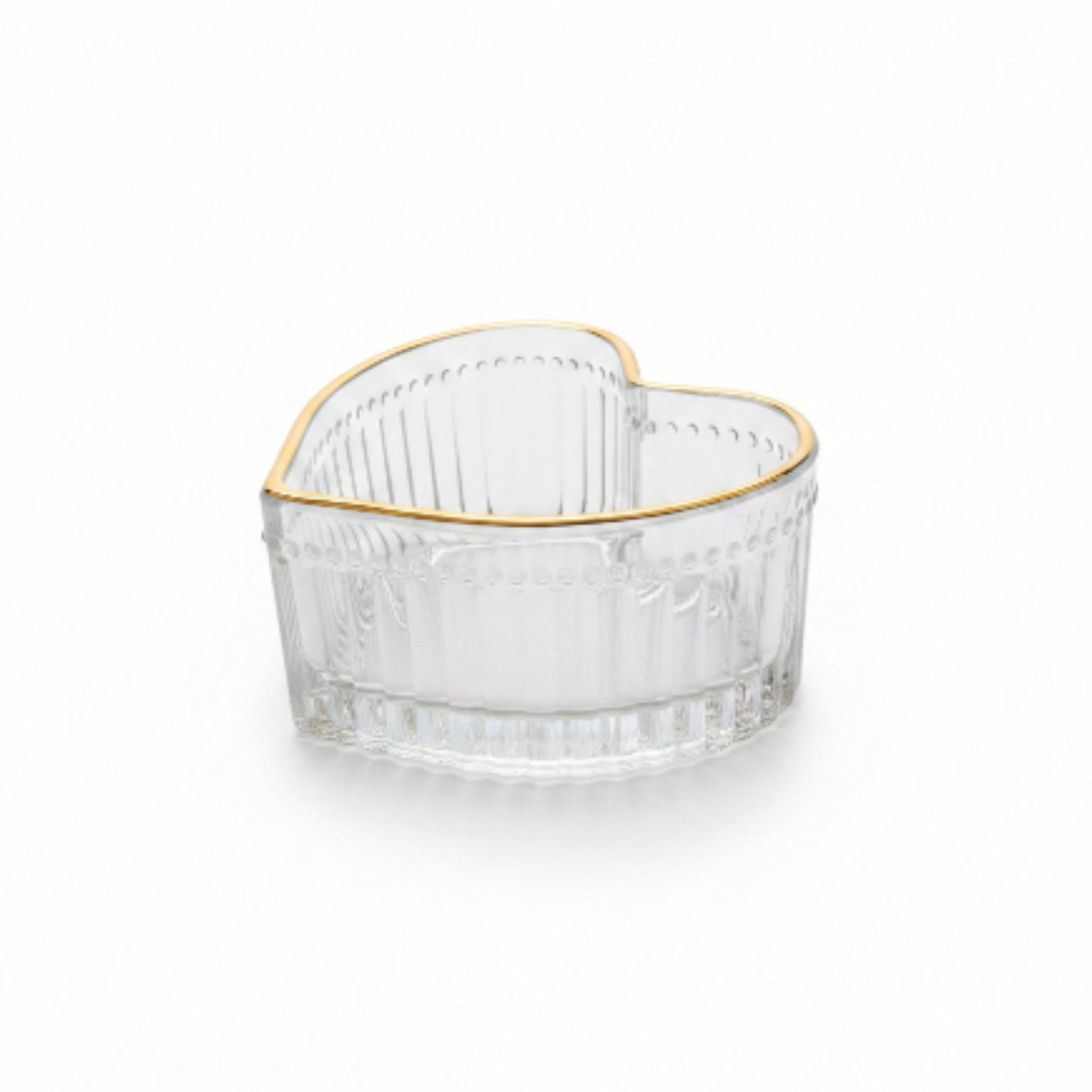 12pc Heart Gold Rim Dessert Bowl & Saucer Set – Elegant Glass Serving Set Bowl On White Background
