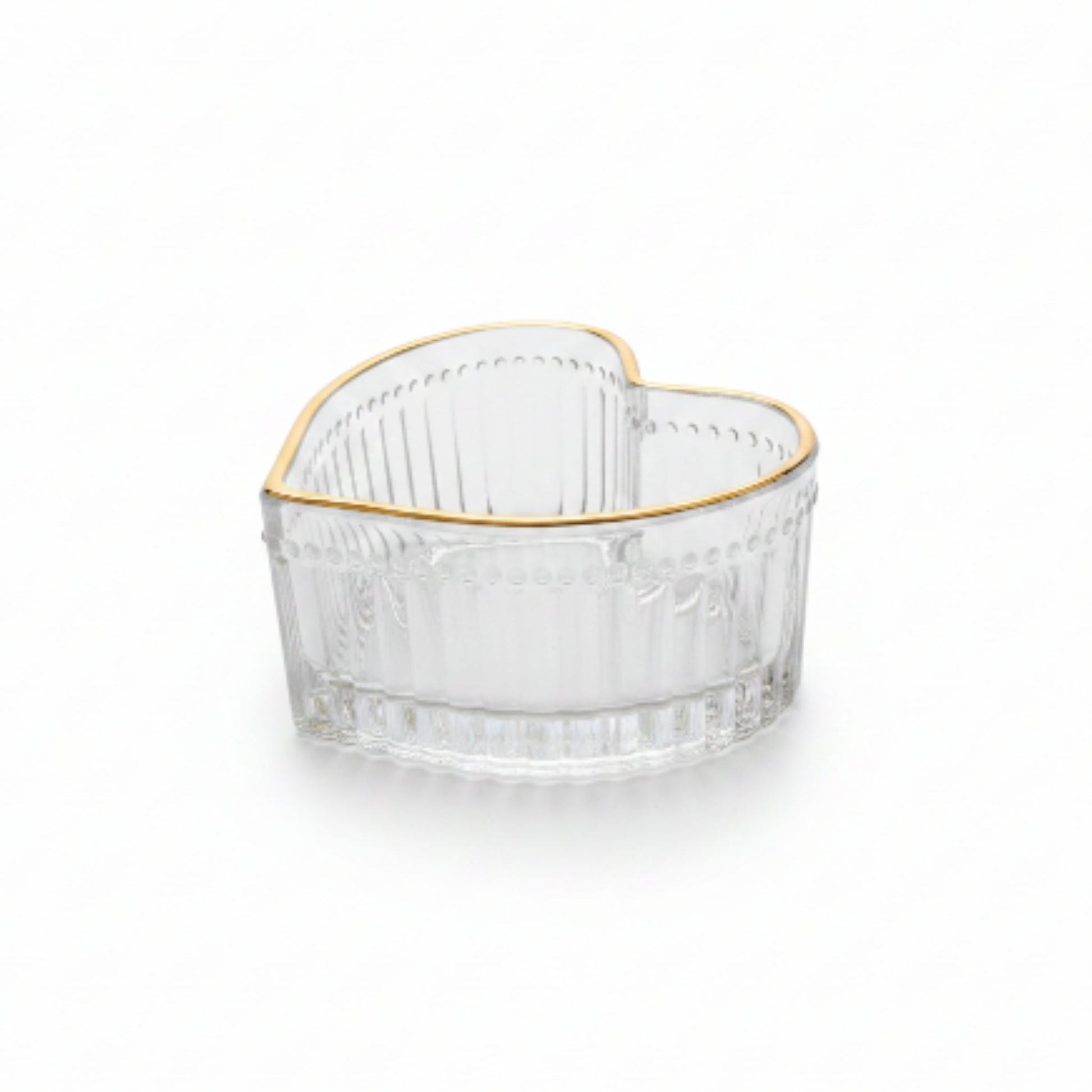 12pc Heart Gold Rim Dessert Bowl & Saucer Set – Elegant Glass Serving Set Bowl On White Background