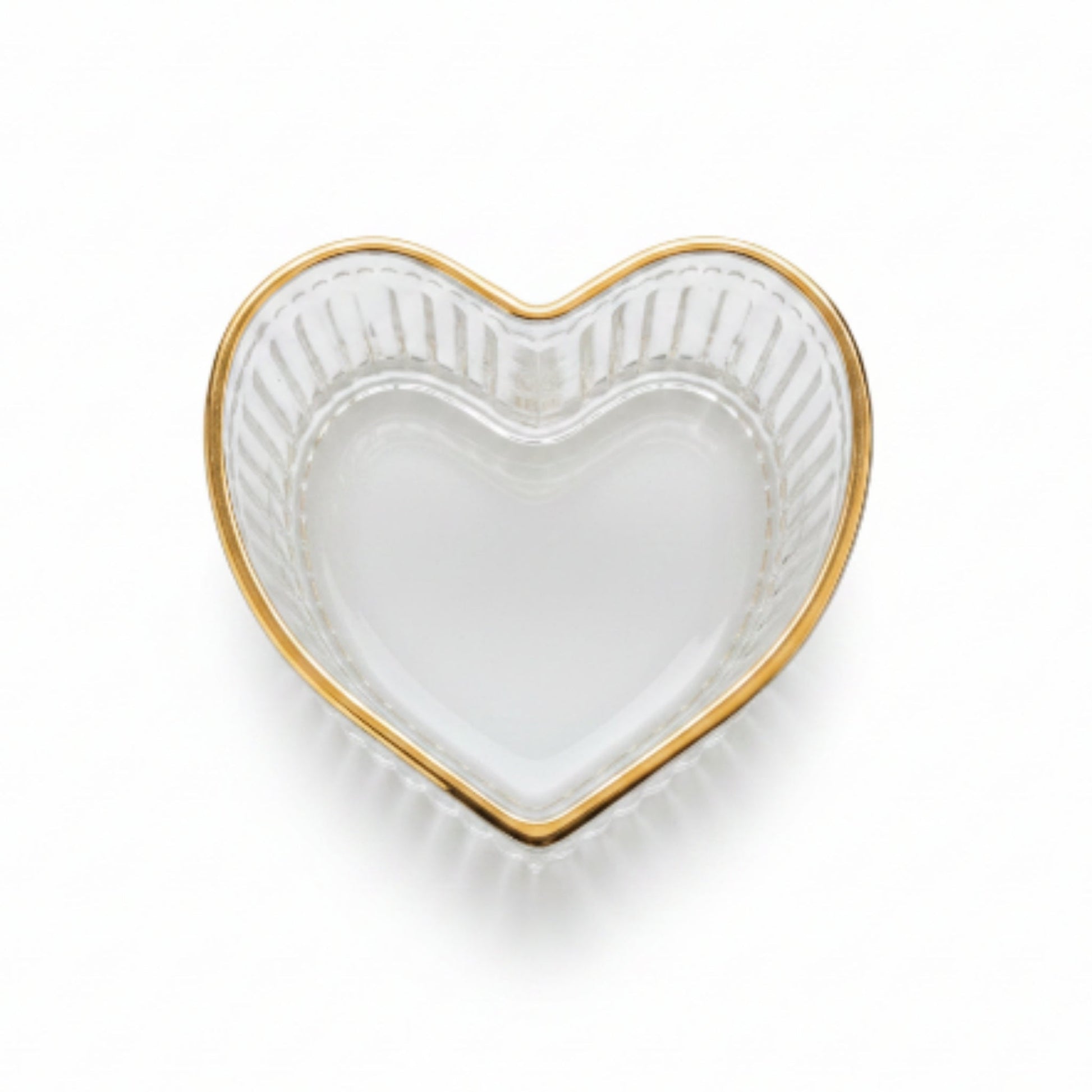 12pc Heart Gold Rim Dessert Bowl & Saucer Set – Elegant Glass Serving Set Bowl On White Background