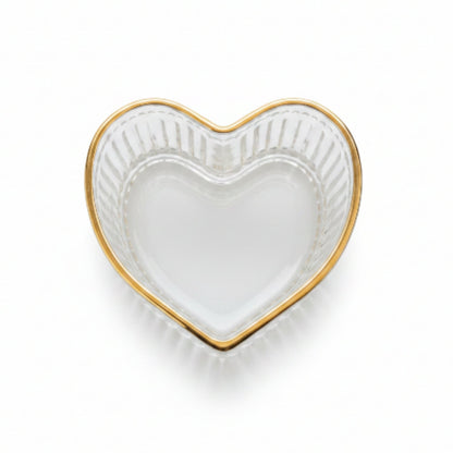 12pc Heart Gold Rim Dessert Bowl & Saucer Set – Elegant Glass Serving Set Bowl On White Background