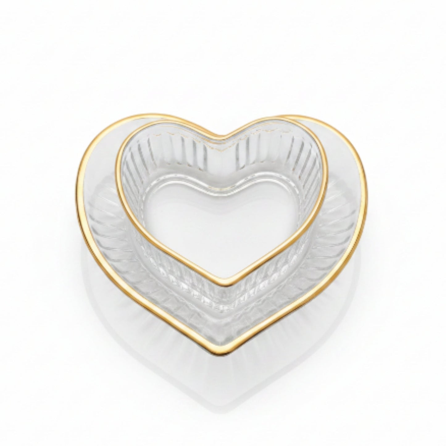 12pc Heart Gold Rim Dessert Bowl & Saucer Set – Elegant Glass Serving Set On White Background