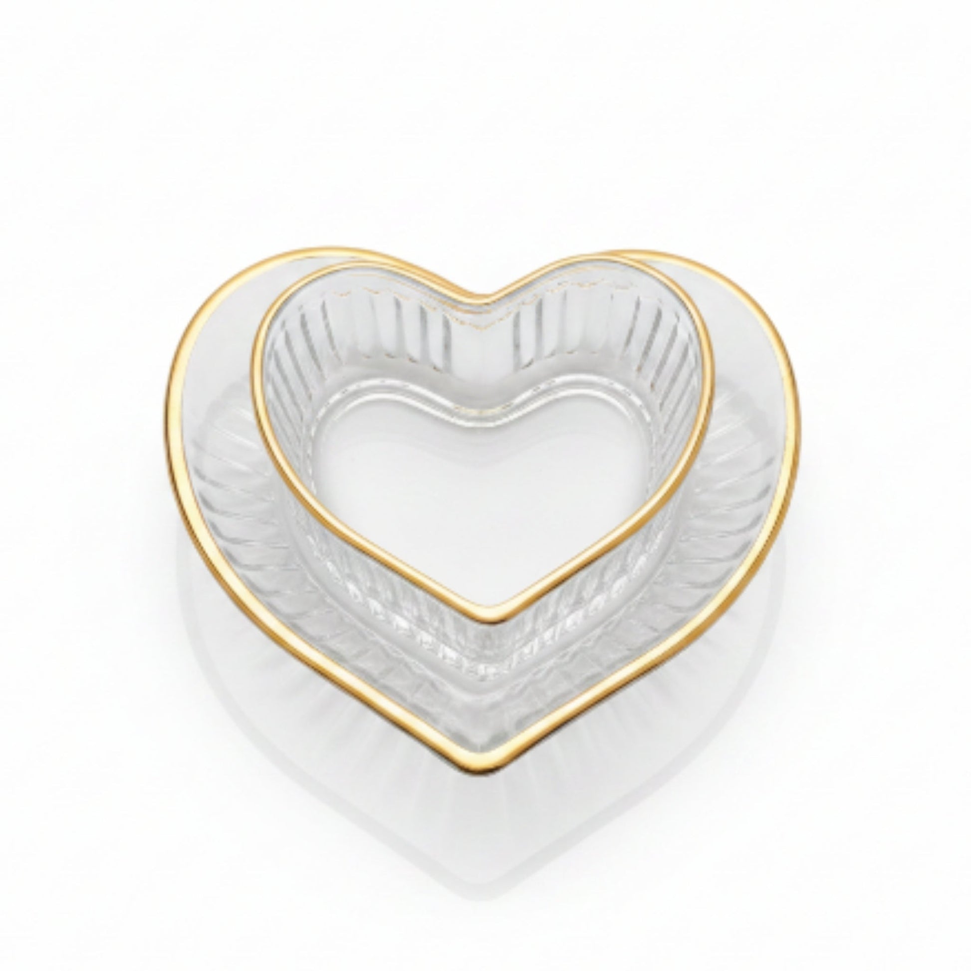 12pc Heart Gold Rim Dessert Bowl & Saucer Set – Elegant Glass Serving Set On White Background