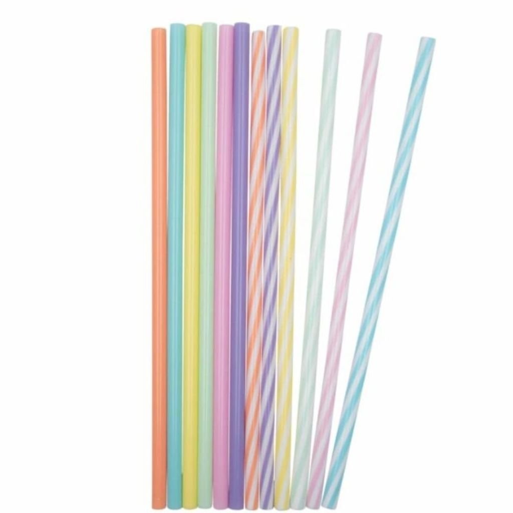 12pc Reusable Plastic Straws - Pastel
