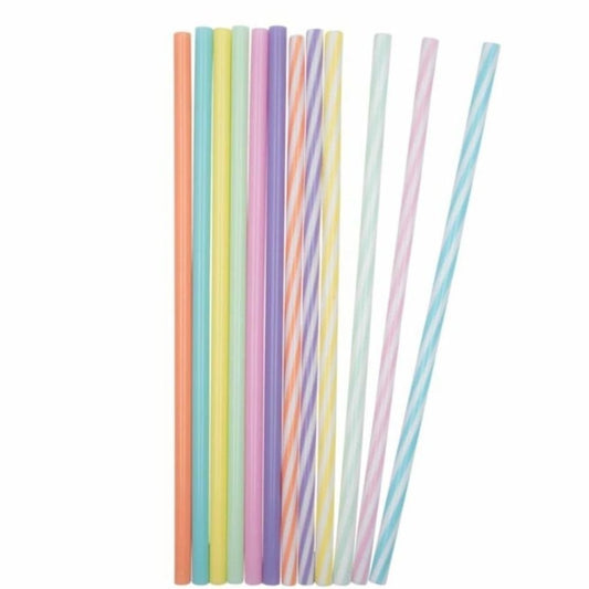 12pc Reusable Plastic Straws - Pastel