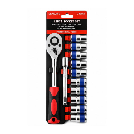 12pc Socket Set – Multi-Size Socket Wrench Set for Automotive Repairs, DIY Projects & General Maintenance