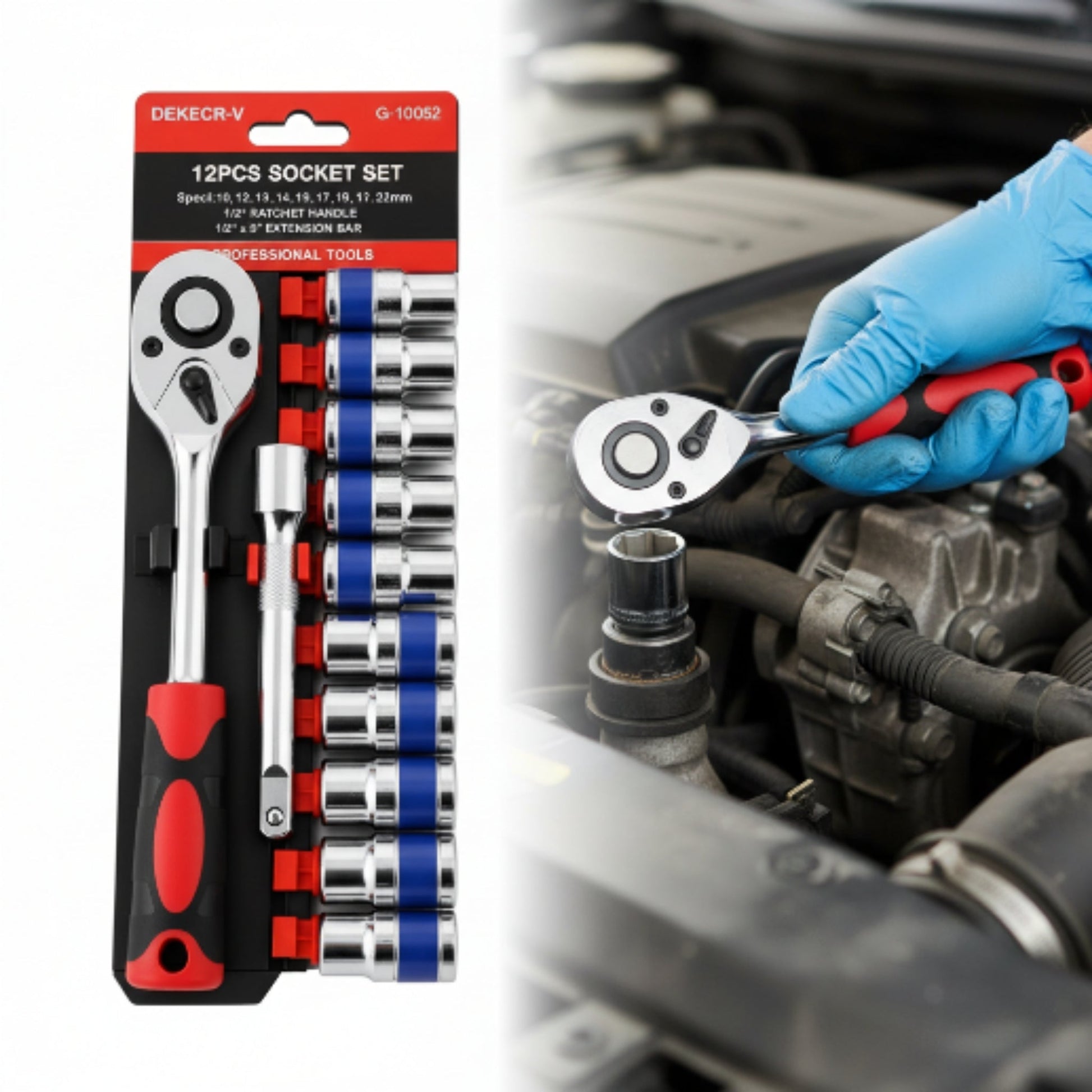 12pc Socket Set – Multi-Size Socket Wrench Set for Automotive Repairs, DIY Projects & General Maintenance