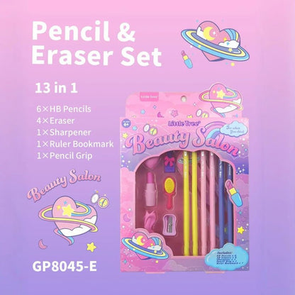 13pc pencil and eraser set 