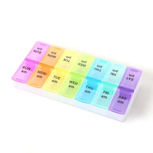 14 Grid AM & PM Pill Box – Weekly Medication Organizer with Morning & Evening Compartments