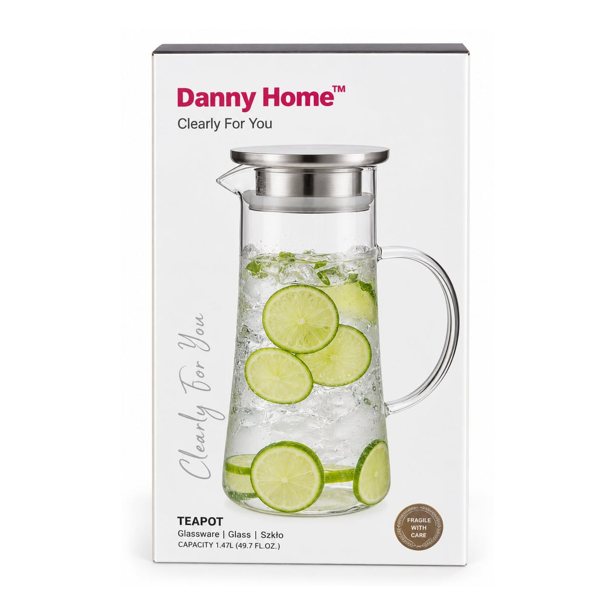 1.47L Danny Home Borosilicate Glass Jug – Hot & Cold Beverage Serving Jug – Clear Glass