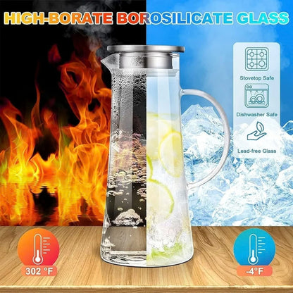 1.47L Danny Home Borosilicate Glass Jug – Hot & Cold Beverage Serving Jug – Clear Glass