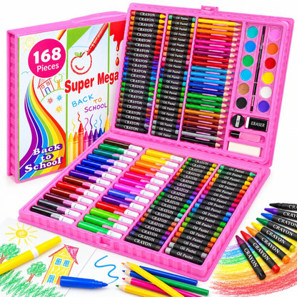 168 Piece Mega Art Set – Drawing, Colouring & Painting Kit – Kids Creative Activity Set