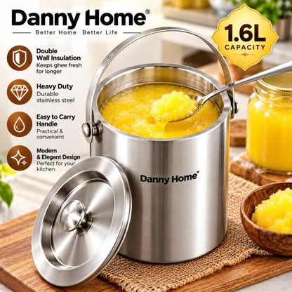 1.6L Danny Home Ghee Bucket – Double Wall Stainless Steel With Heavy-Duty Design