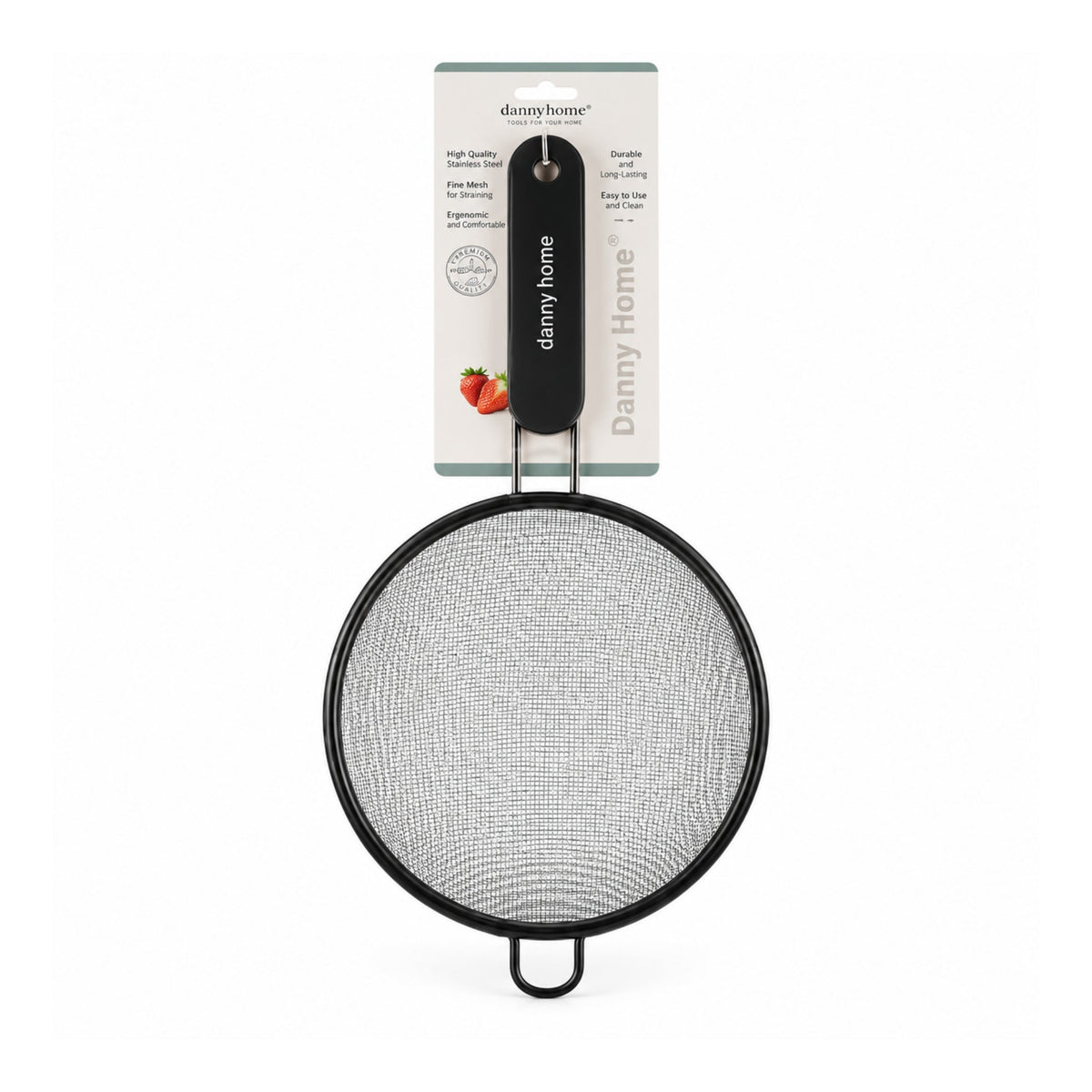18cm Danny Home Stainless Steel Fine Mesh Sifter – Flour Sieve With Fine Mesh Design – Black
