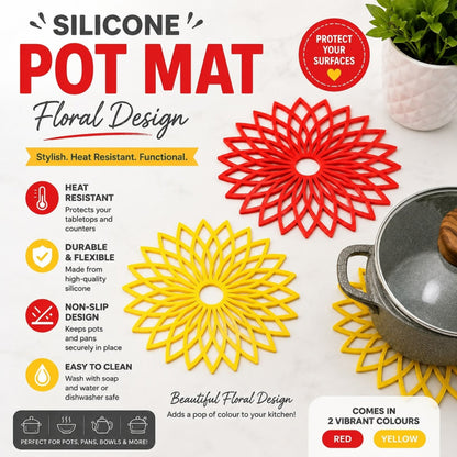 18cm Silicone Pot Mat – Heat-Resistant Trivet with Floral Design for Pots & Pans