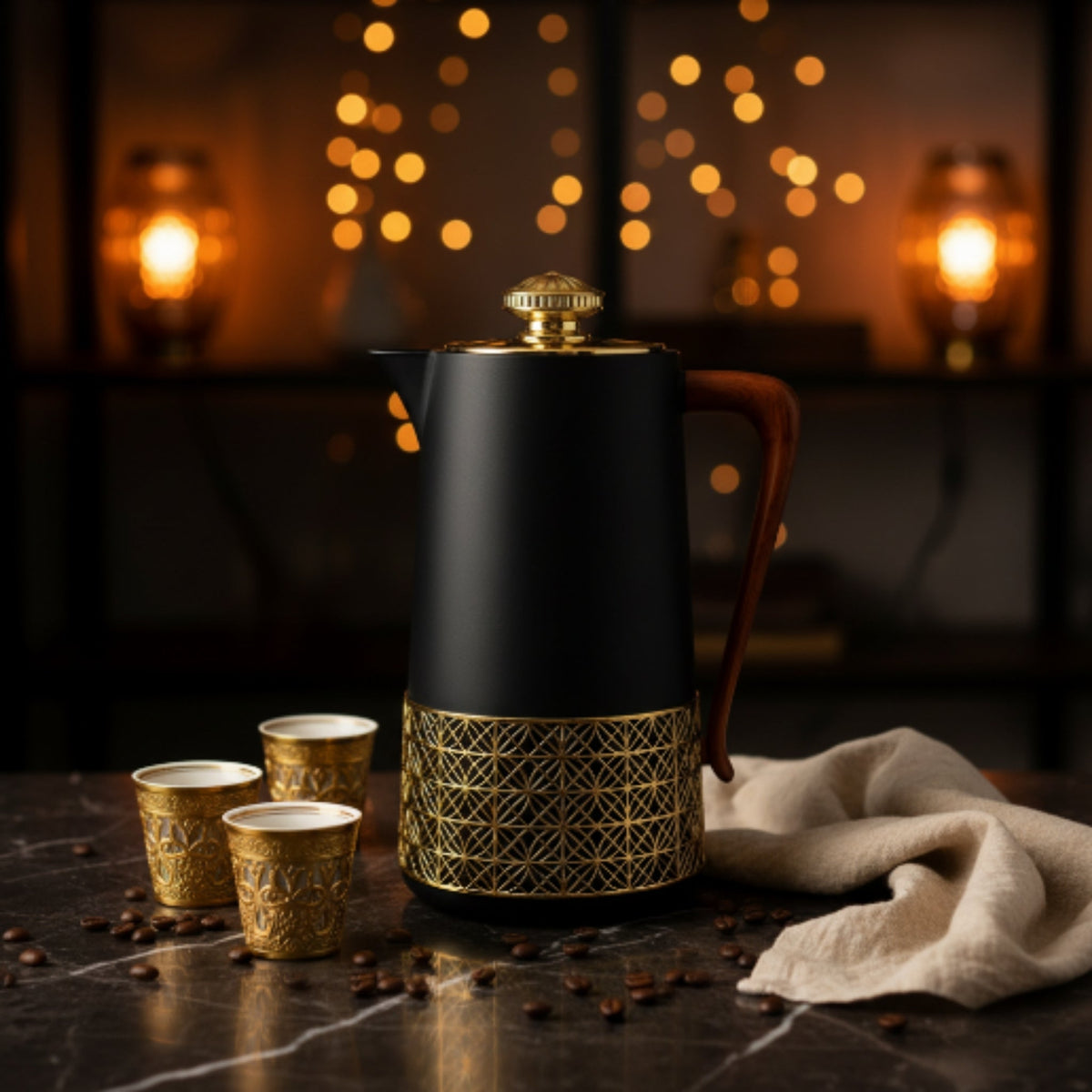 1L Gold Thermal Vacuum Jug – Flower Base Sleeve Insulated Hot & Cold Flask with and Matching Gold Lid