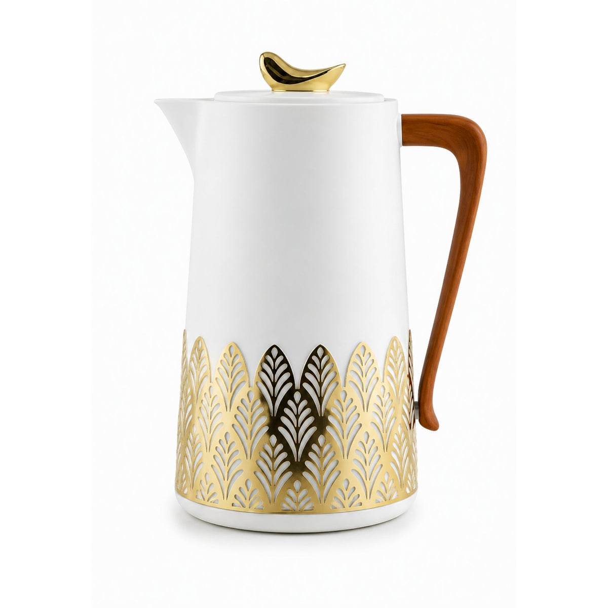 1L Gold Thermal Vacuum Jug – Leaf Base Sleeve Insulated Hot & Cold Flask with and Matching Gold Lid