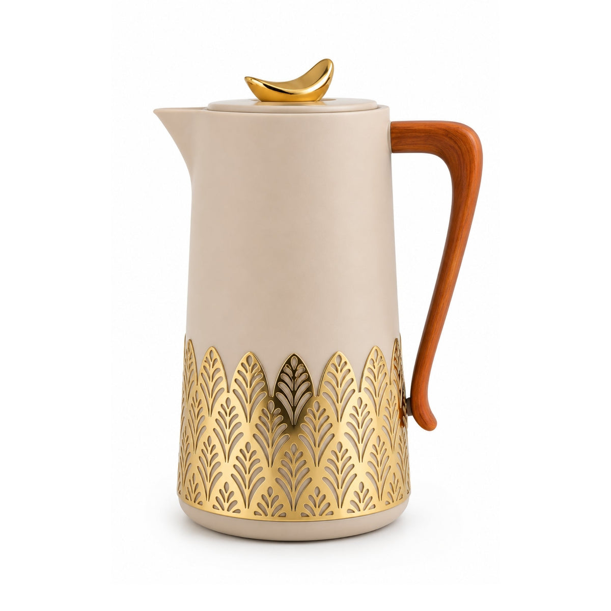 1L Gold Thermal Vacuum Jug – Leaf Base Sleeve Insulated Hot & Cold Flask with and Matching Gold Lid