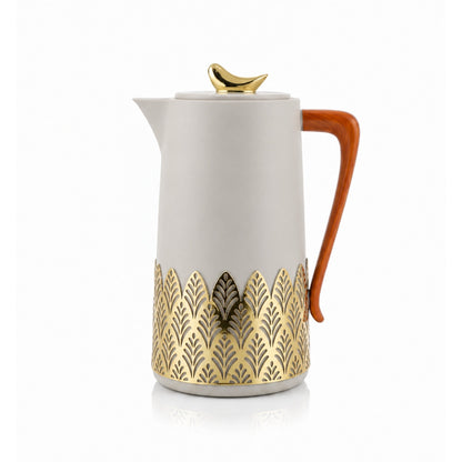 1L Gold Thermal Vacuum Jug – Leaf Base Sleeve Insulated Hot & Cold Flask with and Matching Gold Lid