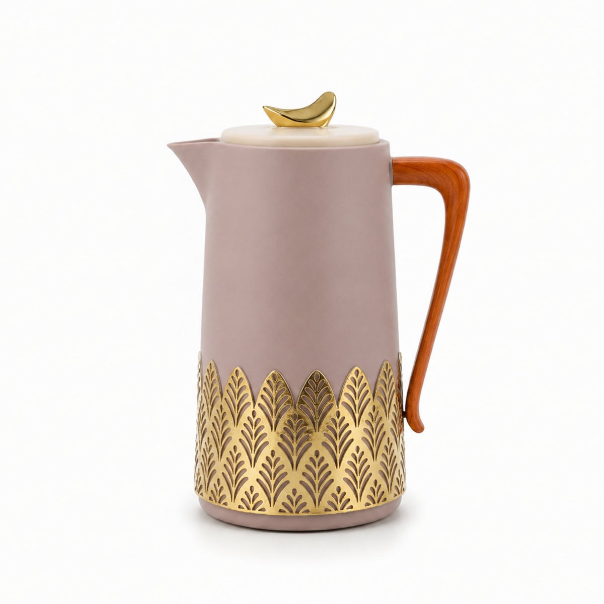 1L Gold Thermal Vacuum Jug – Leaf Base Sleeve Insulated Hot & Cold Flask with and Matching Gold Lid