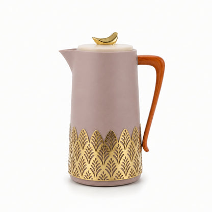 1L Gold Thermal Vacuum Jug – Leaf Base Sleeve Insulated Hot & Cold Flask with and Matching Gold Lid