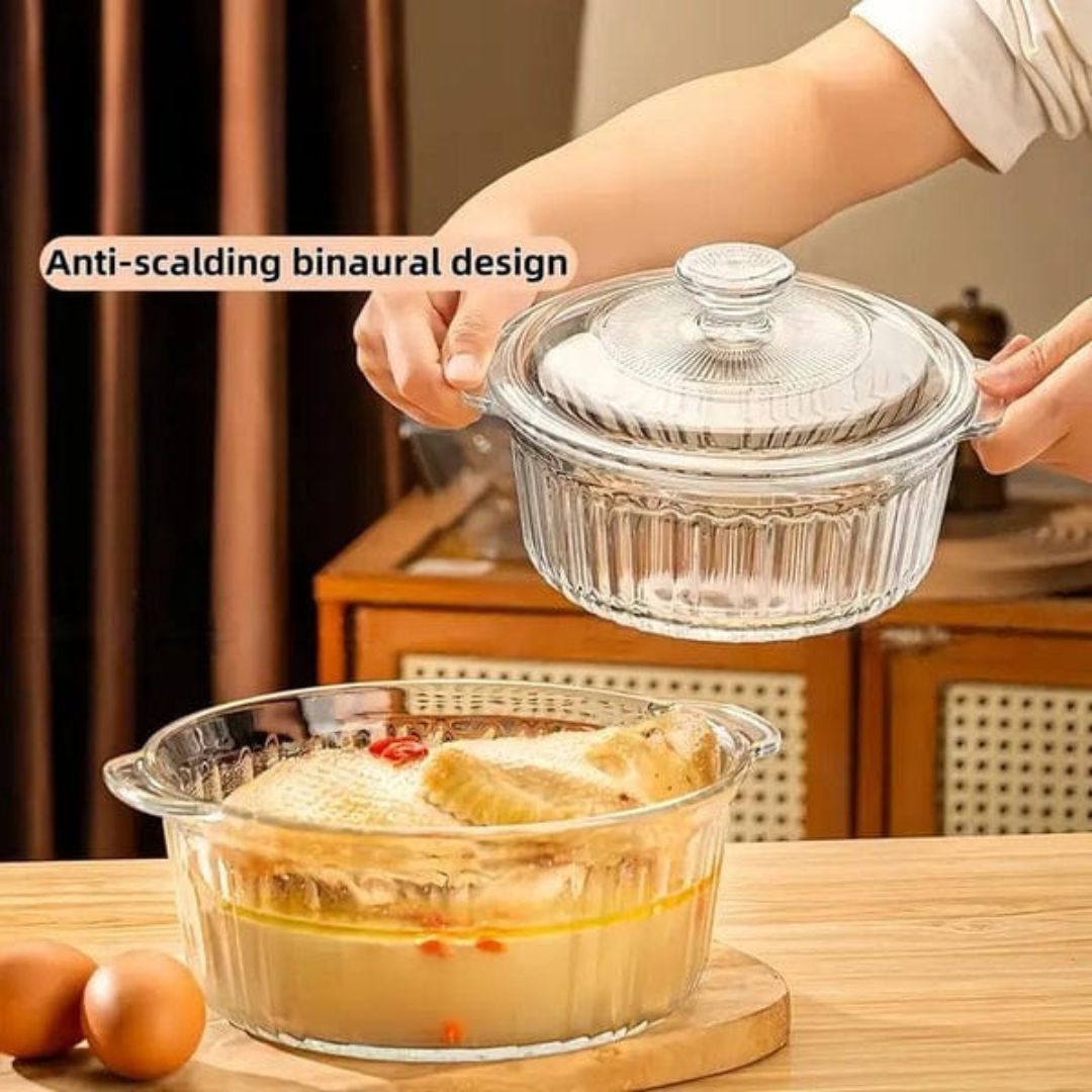 2.4L Danny Home Glass Round Casserole – Heat-Resistant Baking & Cooking Dish for Oven, Kitchen & Table