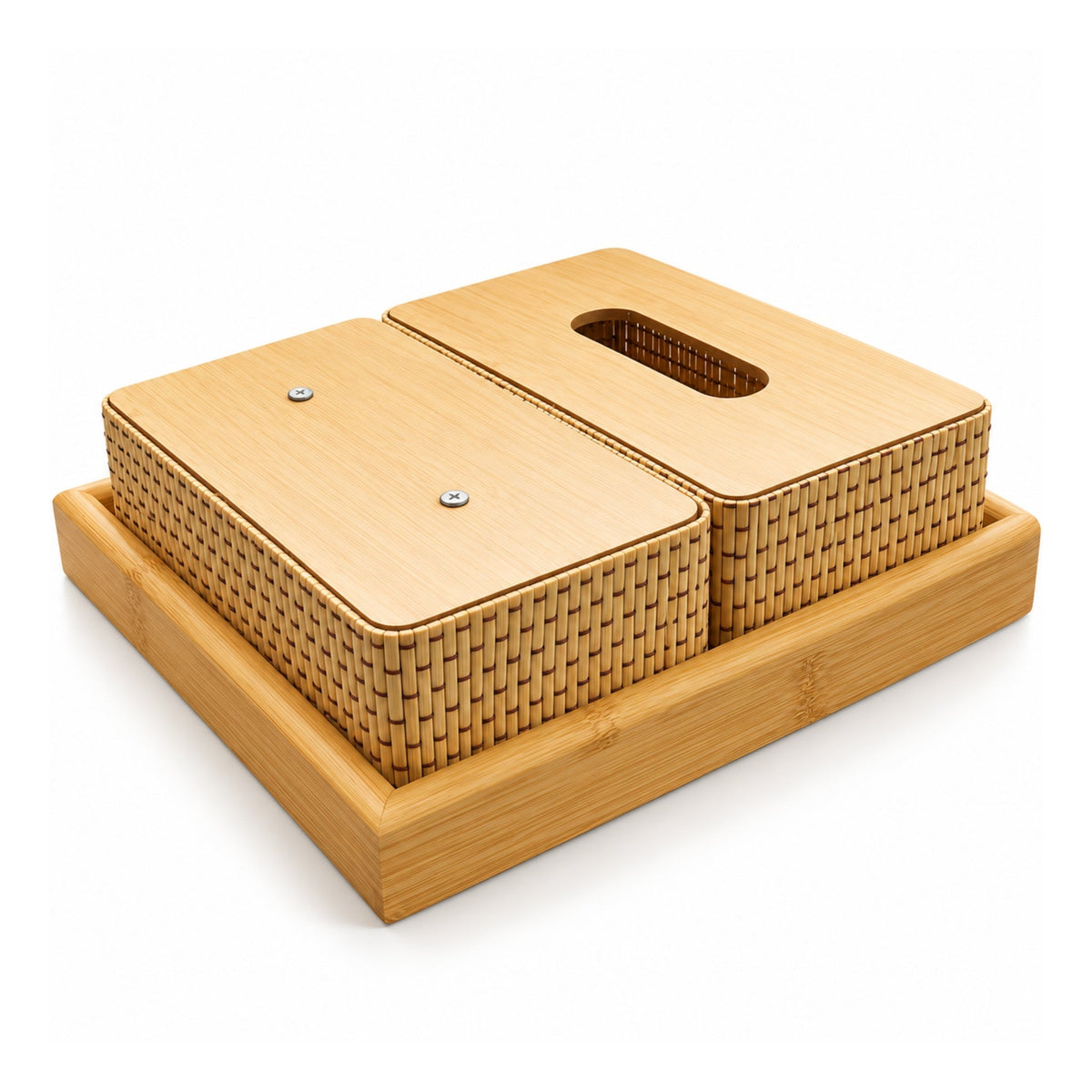2 Piece Natural Bamboo Tabletop Organizer – Multi-Purpose Storage With Compact Design – Natural Bamboo Finish