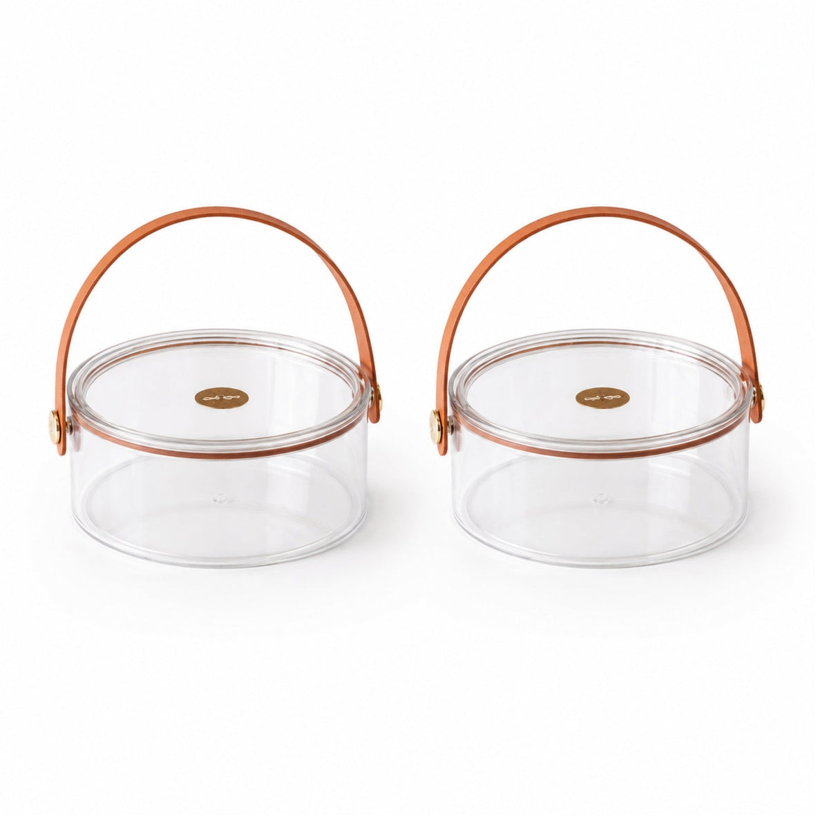 2 Piece Round Acrylic Storage Set – Clear Storage Containers with Lids & Carry Straps