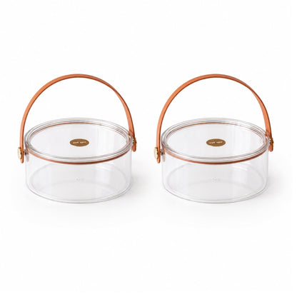 2 Piece Round Acrylic Storage Set – Clear Storage Containers with Lids & Carry Straps