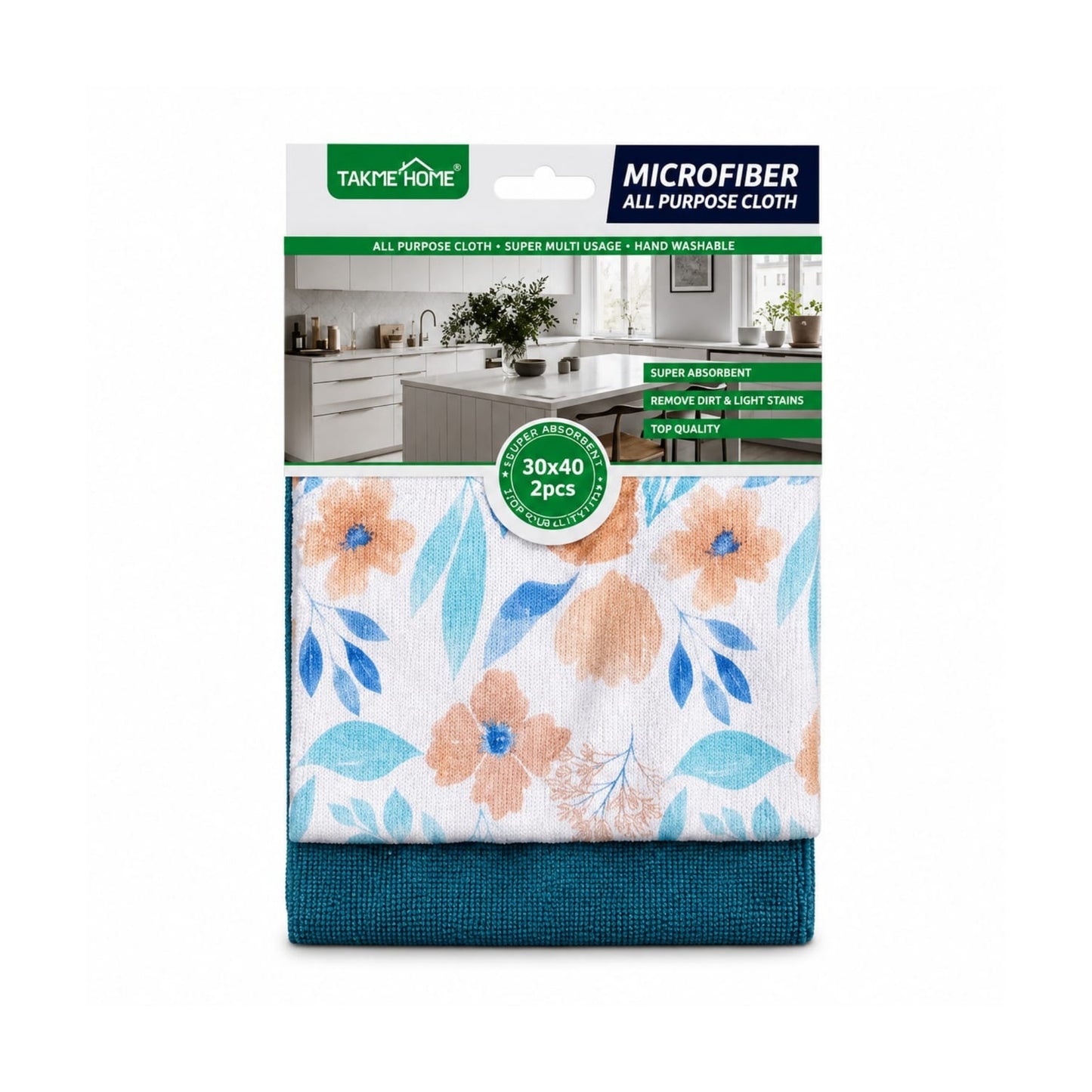2 Piece Takmehome Microfibre Printed Cloths 30x40cm – All-Purpose Cloths