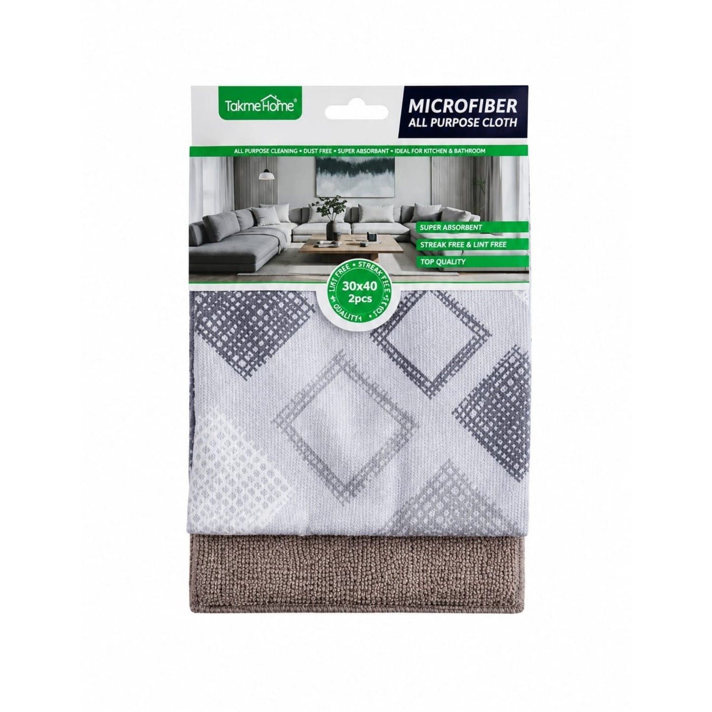 2 Piece Takmehome Microfibre Printed Cloths 30x40cm – All-Purpose Cloths