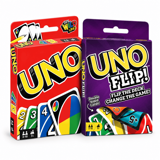 2 Piece UNO & UNO FLIP Card Game Bundle – Classic & Double-Sided Family Games