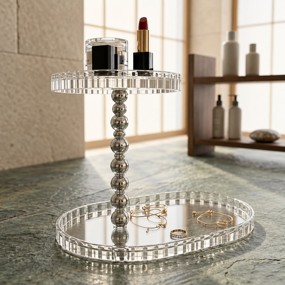 2 Tier Acrylic Desktop Organizer – Clear Multi-Level Storage Stand for Cosmetics, Stationery & Small Essentials