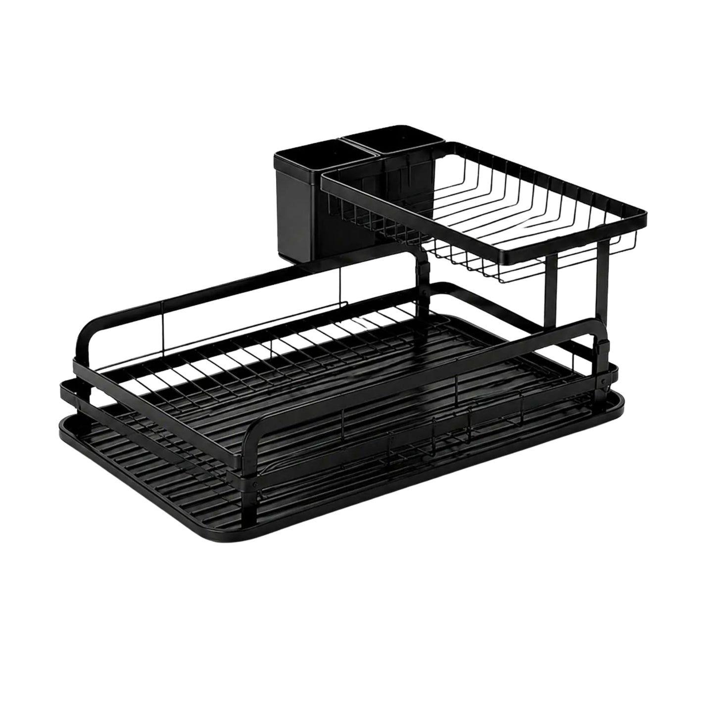 2 Tier Black Dish Drying Rack | Kitchen Dish Drainer with Cutlery Holder