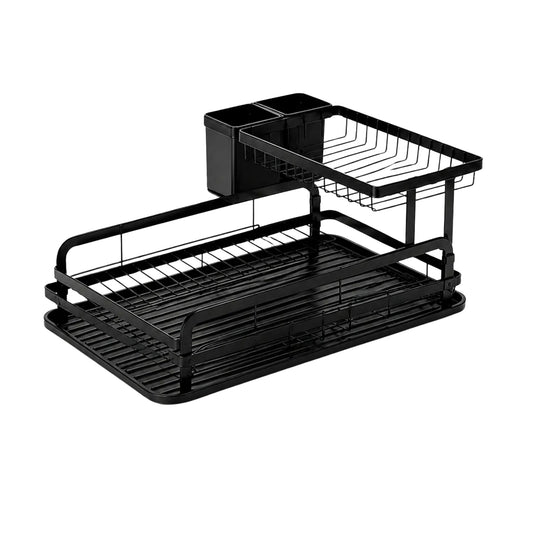 2 Tier Black Dish Drying Rack | Kitchen Dish Drainer with Cutlery Holder